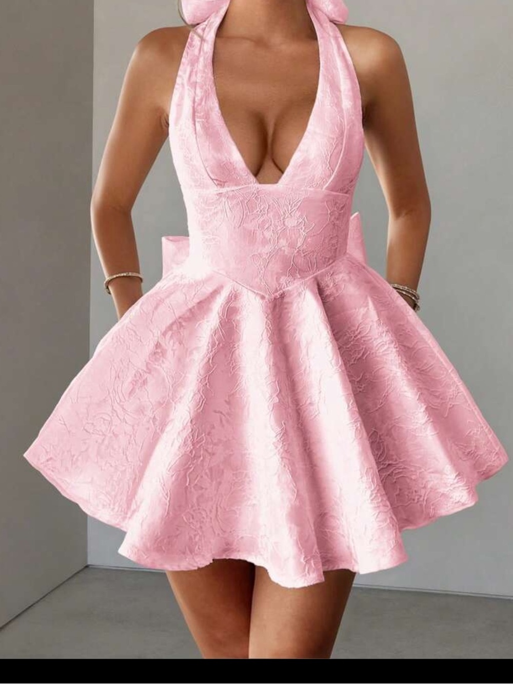shein Pink satin dress with corset back and floral pattern with bow in back. Siz